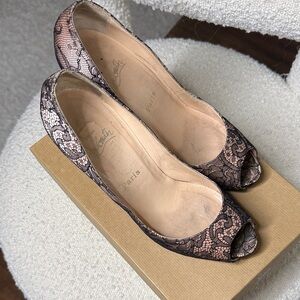 Christian Louboutin Black and Pink Lace Peep-Toe Heels Very Prive Nude and Black
